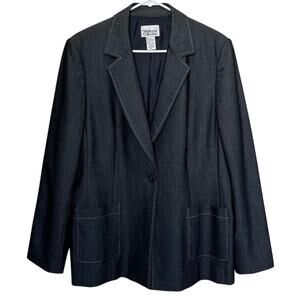 Style & Co Collection | Gray Topstitch Blazer Jacket Size 14 Shoulder Pads